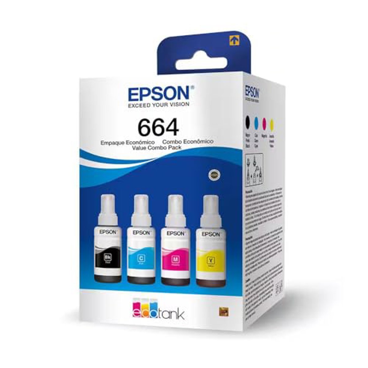 EPSON, Kit de garrafas de tintas originais Epson, Magenta, Amarelo, Ciano, Compacto, T664520-BR
