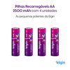 Pilha recarregável AA 2500Mah Elgin com 4 unidades Comum - Foto 3