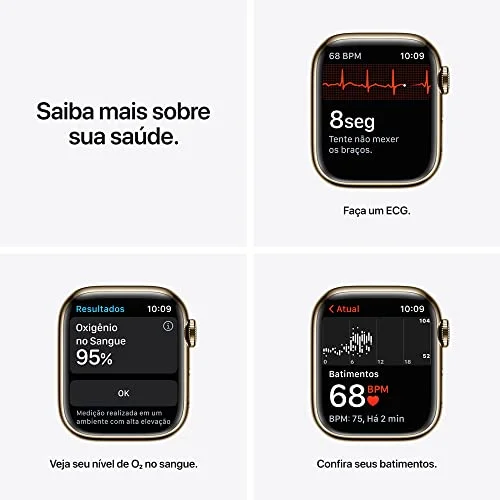 Apple Watch Series 7 GPS Cellular Caixa em aco inoxidavel dourado de 41 mm com Pulseira esportiva cereja escura 0 1