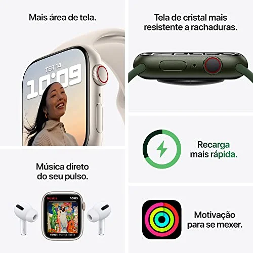 Apple Watch Series 7 GPS Cellular Caixa em aco inoxidavel dourado de 41 mm com Pulseira esportiva cereja escura 0 2