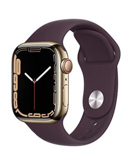 Apple Watch Series 7 (GPS + Cellular), Caixa em aço inoxidável dourado de 41 mm com Pulseira esportiva cereja escura