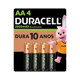 Pilha Recarregável AA Pequena DURACELL Com 4 Unidades