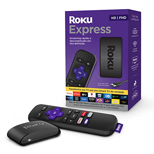Roku Express Streaming player Full HD Transforma sua TV em Smart TV Com controle remoto e cabo HDMI incluidos 0