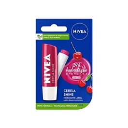 NIVEA Hidratante Labial Cereja Shine 4,8g – Cuidado e proteção para seus lábios por 24h, além de delicioso aroma de cereja e delicado brilho rosa