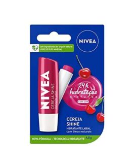NIVEA Hidratante Labial Cereja Shine 4,8g – Cuidado e proteção para seus lábios por 24h, além de delicioso aroma de cereja e delicado brilho rosa
