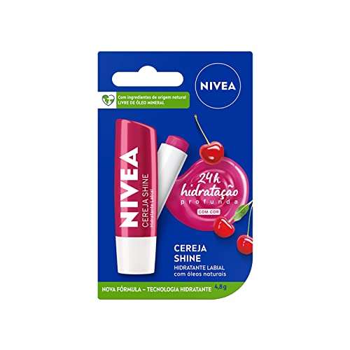NIVEA Hidratante Labial Cereja Shine 4,8g - Cuidado e proteção para seus lábios por 24h, além de delicioso aroma de cereja e delicado brilho rosa