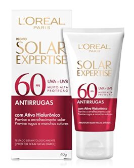 L’Oréal Paris Protetor Solar Facial Antirrugas FPS60 com Ativo Hialurônico Solar Expertise, 40g