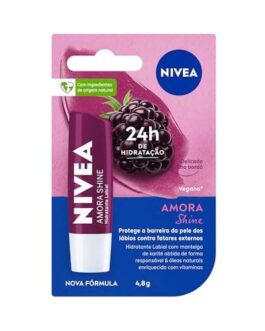 NIVEA Hidratante Labial Amora Shine 4,8 g – Cuidado intensivo para seus lábios, hidratação prolongada, delicioso aroma de amora, pigmentos brilhantes e cor delicada
