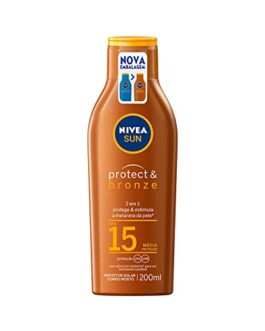 NIVEA SUN Protetor Solar Protect & Bronze FPS15 200ml – Com ativo de pró melanina, resistente à água, protege dos raios UVA/UVB, ajuda a manter a cor bonita e uniforme por mais tempo, para um bronzeado saudável
