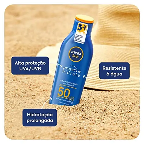 NIVEA SUN Protetor Solar Protect & Hidrata FPS 50 200ml - Com toque seco, rápida absorção e resistente à água, esse protetor solar oferece altíssima proteção ao sol e promove hidratação à pele - Imagem 4