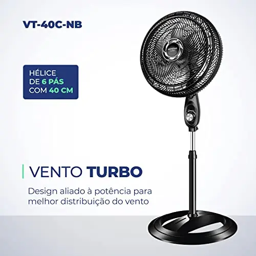 Ventilador de Coluna 40cm Turbo, Mondial, 110V, 140W, Preto/Prata - VT-40C-NB - Imagem 3