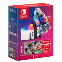 Nintendo, Console + Jogo, Switch OLED Branco, Jogo Digital Mario Kart 8 Deluxe, 3 Meses de Assinatura Nintendo Switch Online