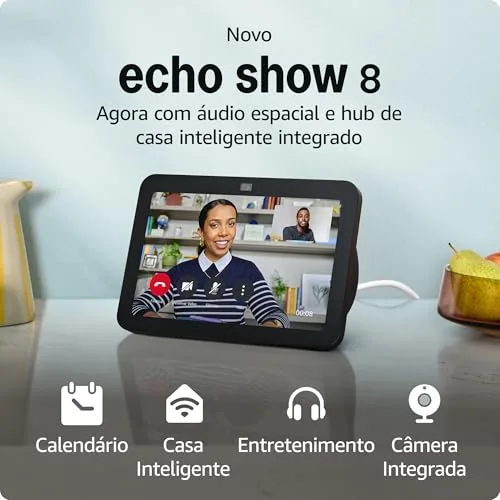 Novo Echo Show 8 (3ª geração) | Smart display com áudio espacial, hub de casa inteligente e Alexa | Cor Preta