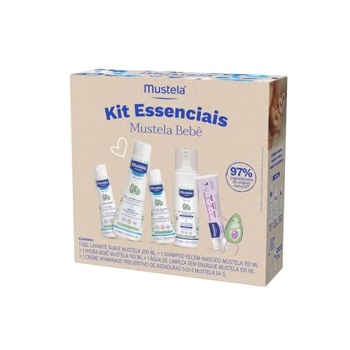 Mustela Kit Essenciais Bebe e Crianca Gel Lavante 200ml Shampoo Recem Nascido 150ml Hydra Bebe 100ml Agua de Limpeza 100ml Creme Vitaminado Preventivo De Assaduras 54g Edicao limitada 0