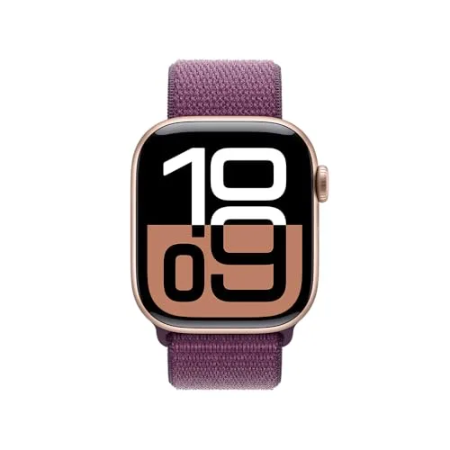 Apple Watch Series 10 GPS • Caixa ouro rosa de alumínio – 42 mm • Pulseira loop esportiva ameixa - Imagem 3
