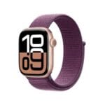 Apple Watch Series 10 GPS • Caixa ouro rosa de alumínio – 42 mm • Pulseira loop esportiva ameixa