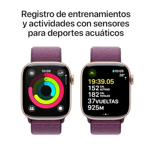 Apple Watch Series 10 GPS • Caixa ouro rosa de alumínio – 42 mm • Pulseira loop esportiva ameixa - Imagem 5