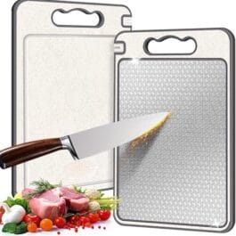 LUMAI Tábua de Corte para Cozinha Dupla Face Aço Inoxidável e PP, Superfície Higiênica para Carnes, Frutas e Vegetais, Afiador Integrado, Canaletas Antirrespingo, Base Antiderrapante e Alça Ergonômica