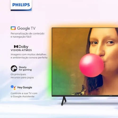 Smart TV Philips Ambilight 55" 4K 55PUG7908/78, Google TV, Comando de Voz, Dolby Vision/Atmos, VRR/ALLM, Bluetooth - Imagem 3
