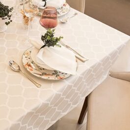 Toalha De Mesa Impermeável 4 Lugares 1,40 X 1,40 M quadrada Jacquard (Marrocos Bege)
