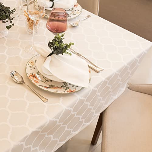 Toalha De Mesa Impermeavel 4 Lugares 140 X 140 M quadrada Jacquard Marrocos Bege 0