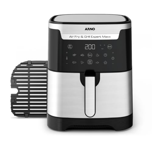 Fritadeira sem Oleo e Grill Arno Airfry Grill Expert Maxx Digital 65L AFD6 1680W Inox e Preta 8 Programas Divisoria e Funcao SYNC 2 em 1 para Fritar e Grelhar 110V 0