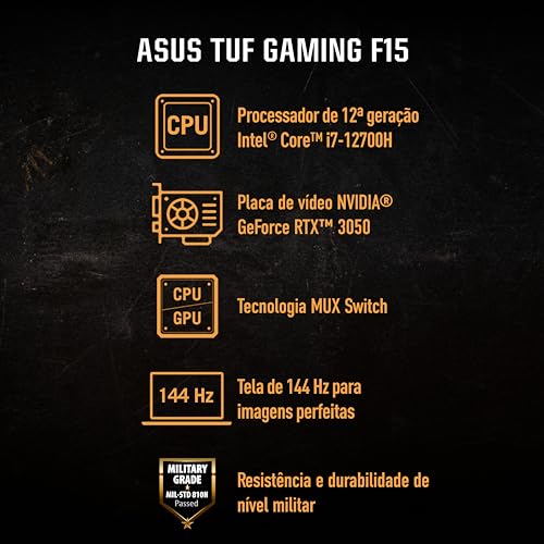 Notebook Gamer ASUS TUF Gaming F15, Core I7, 8 GB, 512 GB, Nvídia RTX3050, KeepOS, Mecha Gray - FX507ZC4-HN112 3 Notebook Gamer ASUS TUF Gaming F15, Core I7, 8 GB, 512 GB, Nvídia RTX3050, KeepOS, Mecha Gray - FX507ZC4-HN112 - Imagem 3