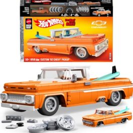 Jogo de Construção Hot Wheels Elite Custom Chevy Pickup 1:16 Mattel Brick Shop – Carrinho de Metal + Placa de Coleção