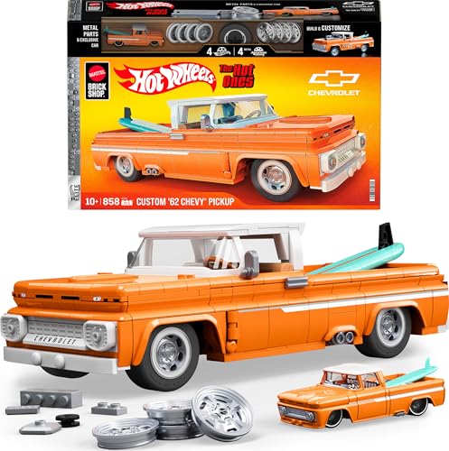 Mattel Brick Shop Hot Wheels Jogo de Construcao Elite Custom Chevy Pickup em escala 116 com Placa de Colecao e 1 carrinho de metal Perfeito para colecionadores 0